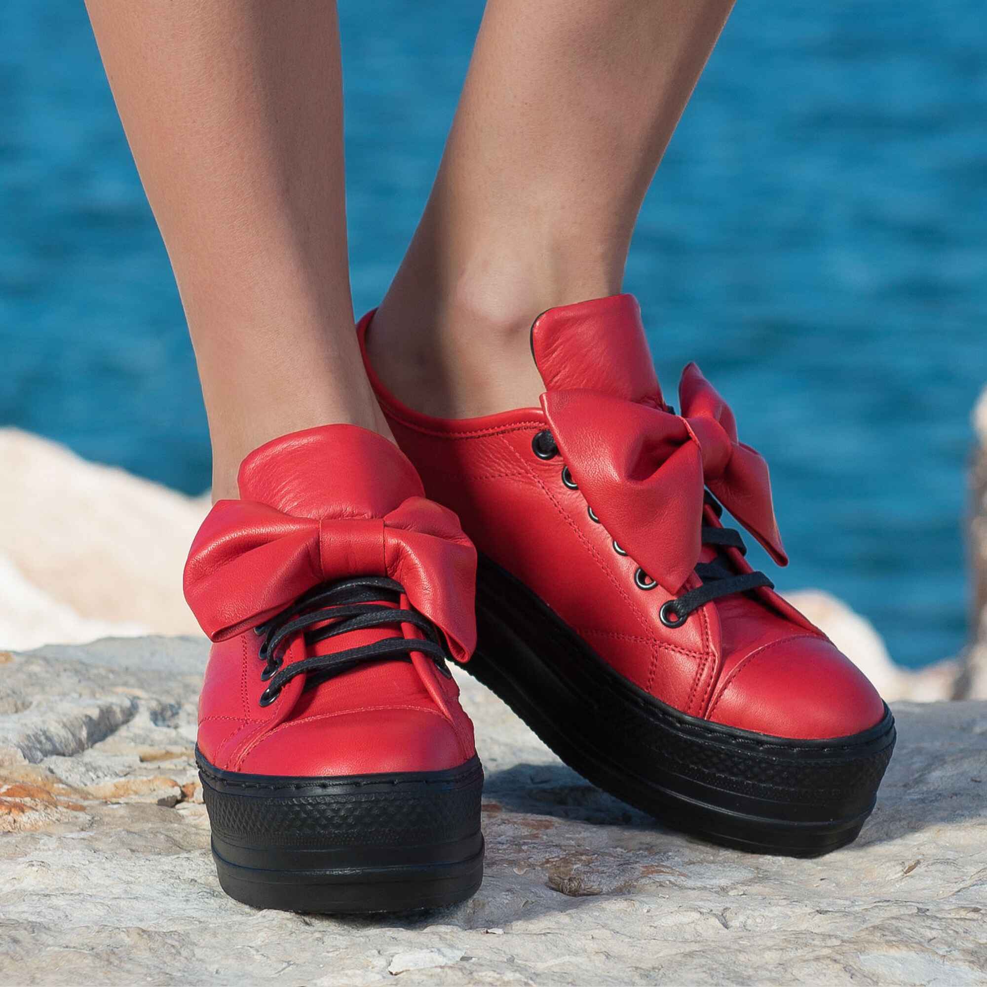 Pantofi din piele cu fundă detașabilă Clover, Roșu Culoare