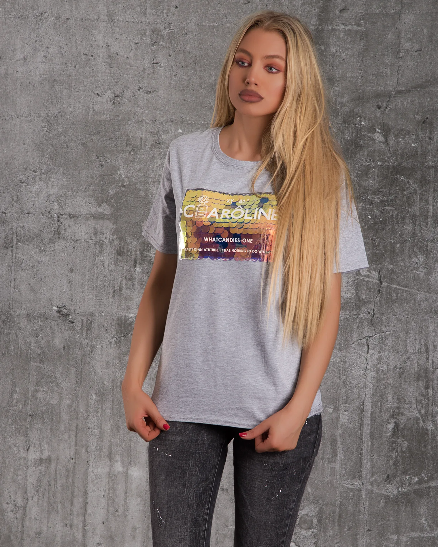 Tricou cu paiete Caroline, Gri Culoare