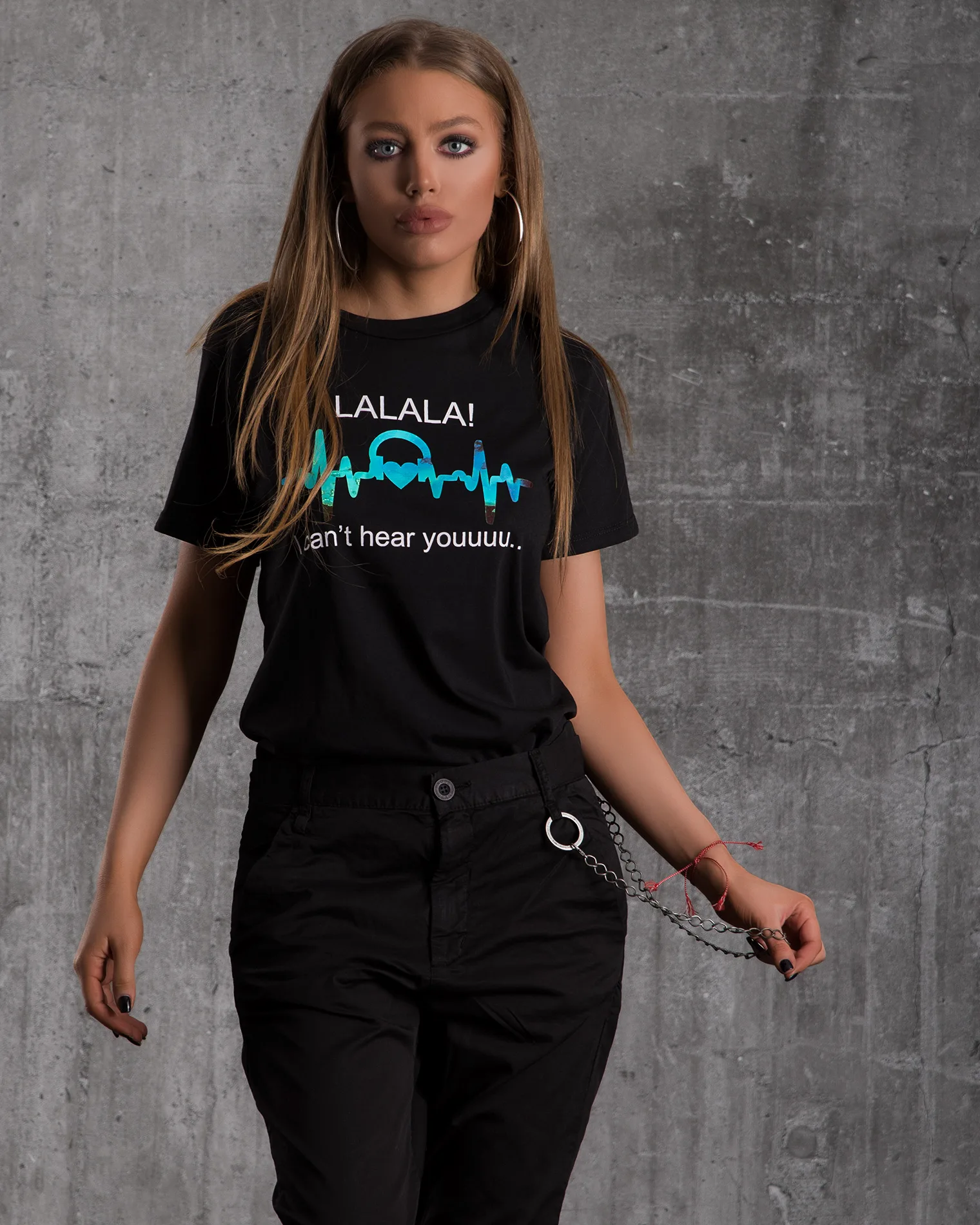 Tricou cu print Love Songs, Negru Culoare