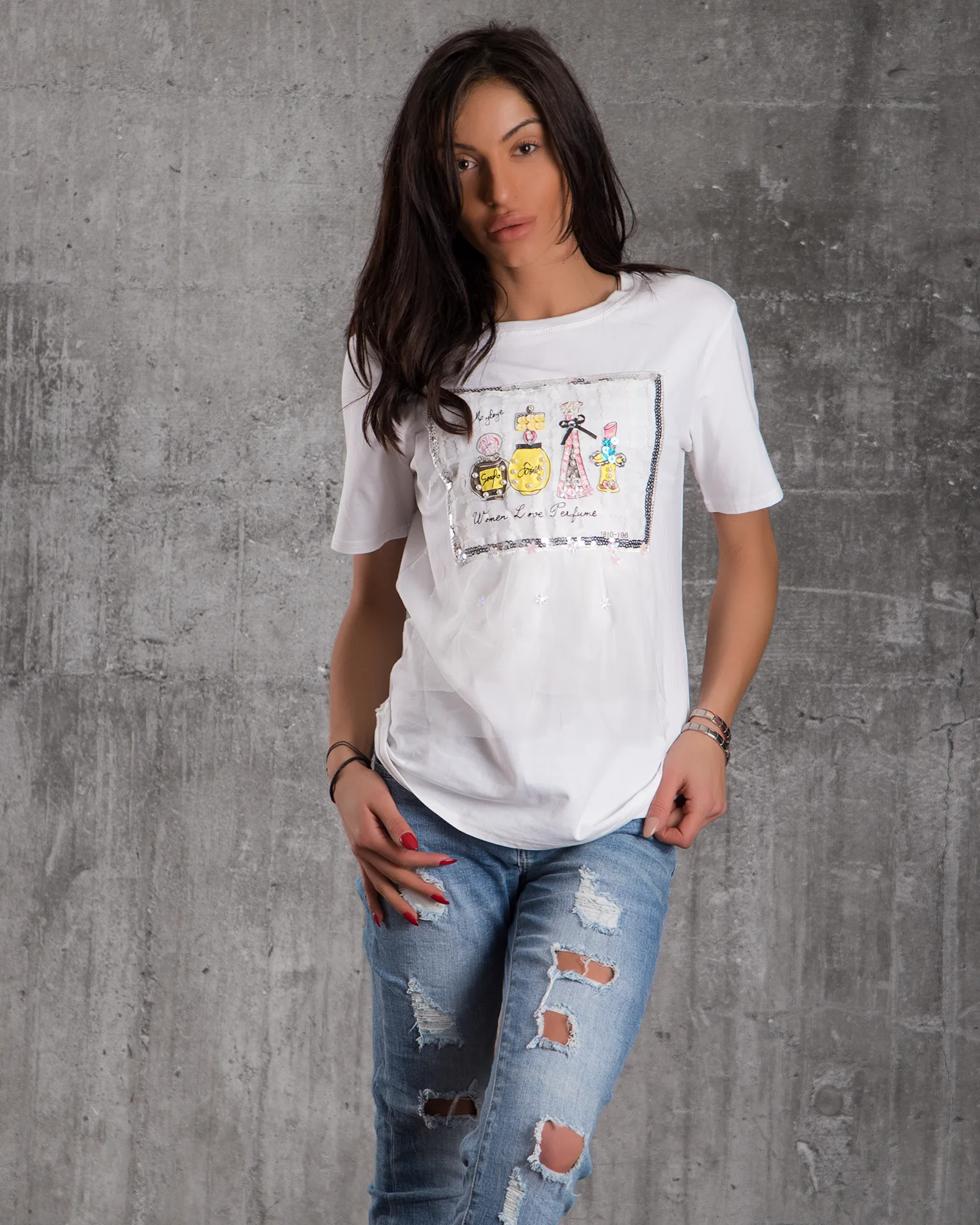 Tricou cu tul Elegancia, Alb Culoare