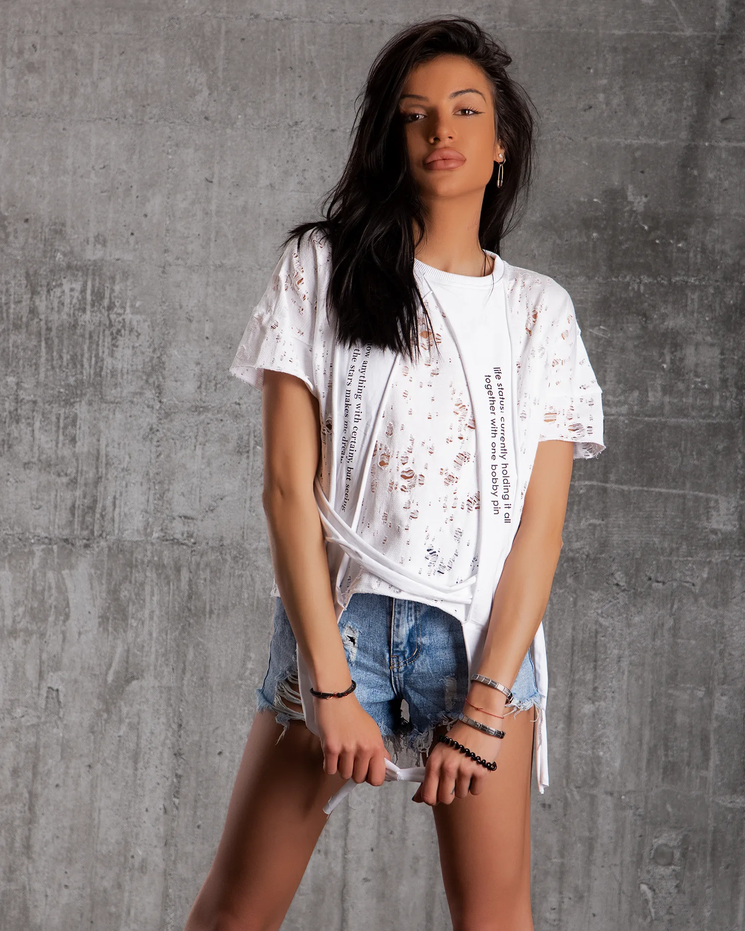 Tricou cu efect rupt Status, Alb Culoare