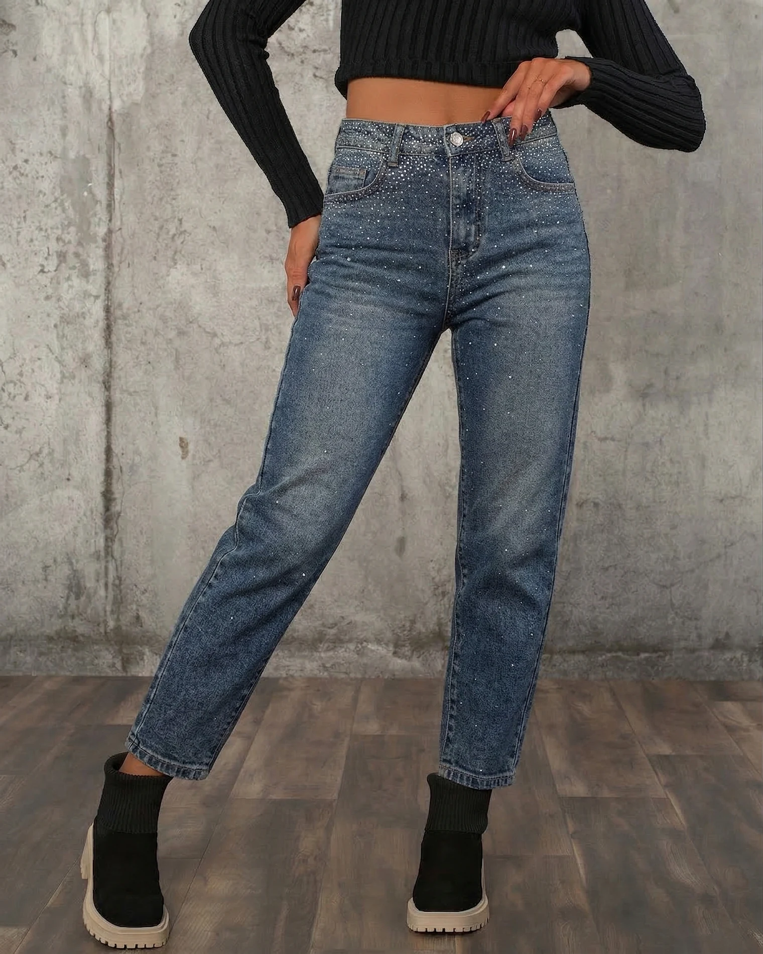 Дънки с камъчета Motion, Син Цвят