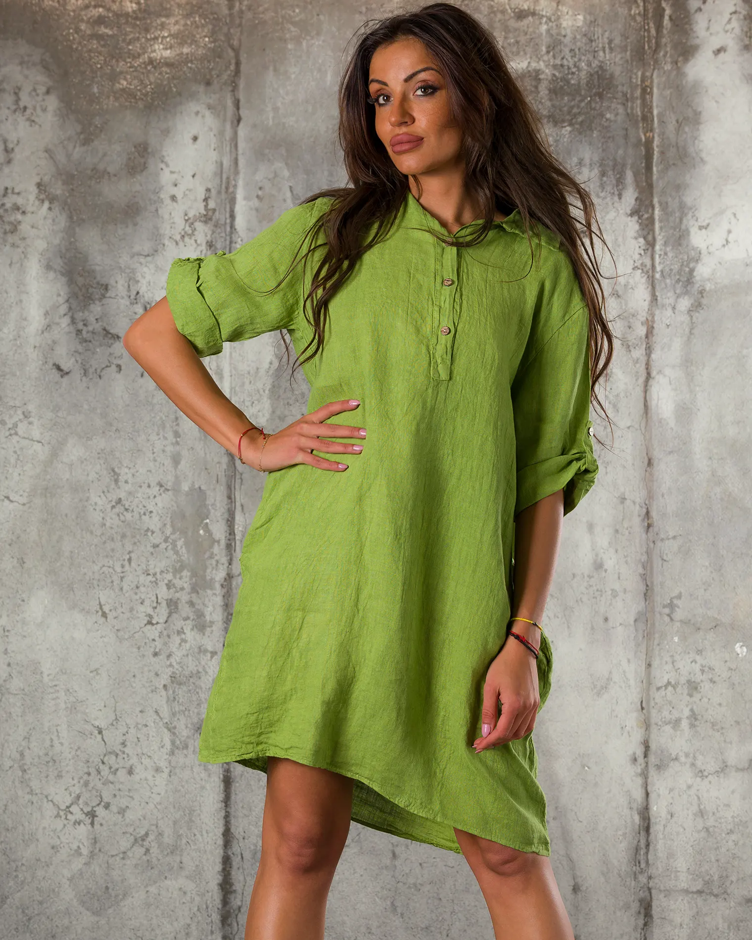 Camasa-rochie Bring Back, Culoare verde