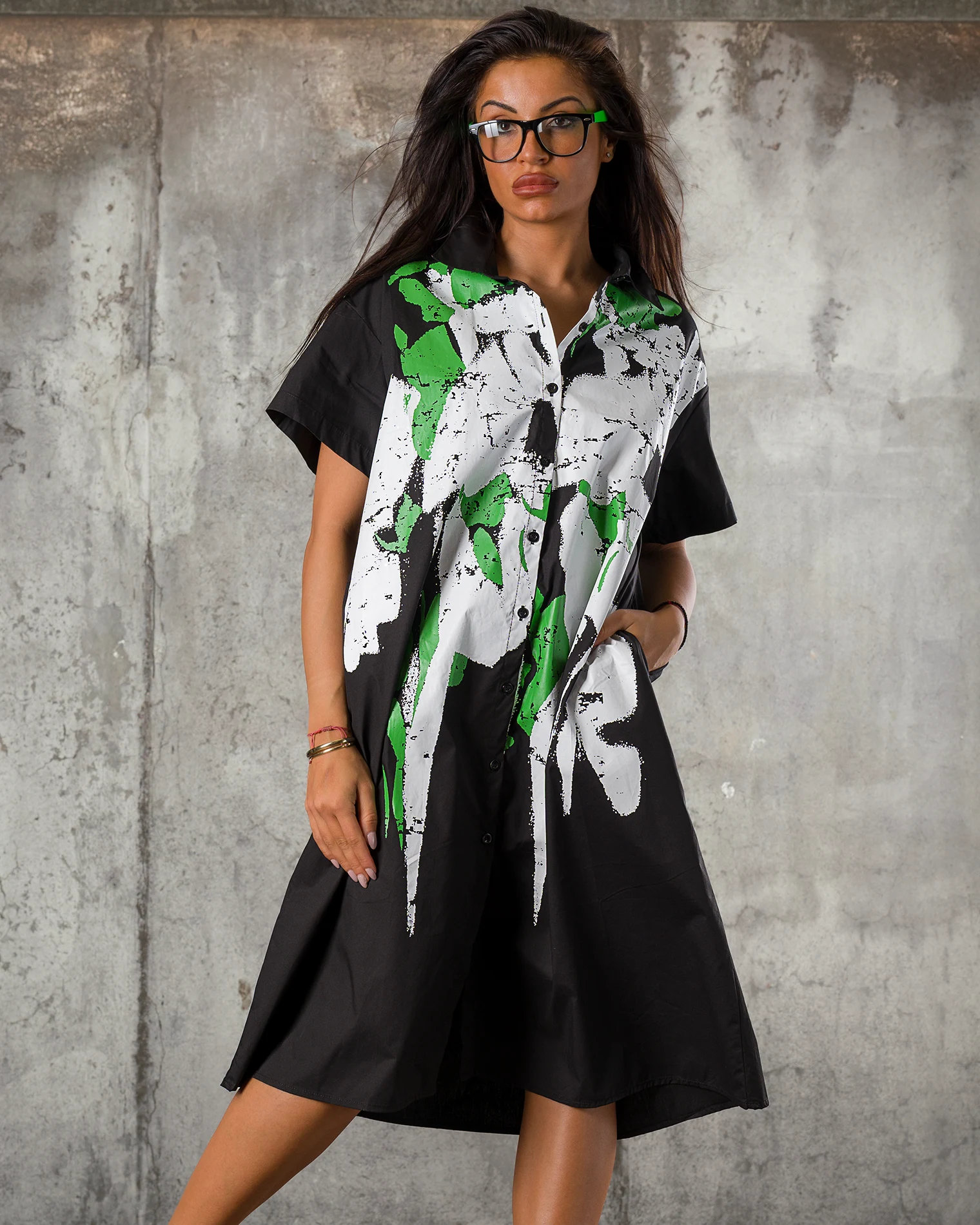Rochie Modern Art, Negru/Verde