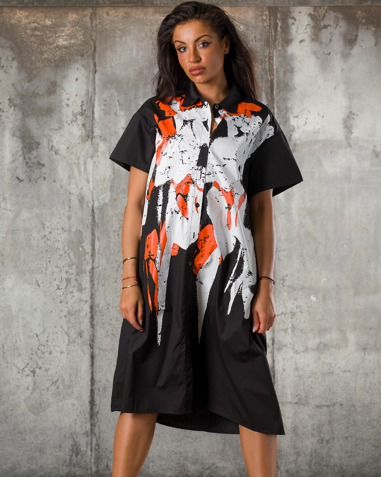 Rochie Modern Art, Negru/Orange