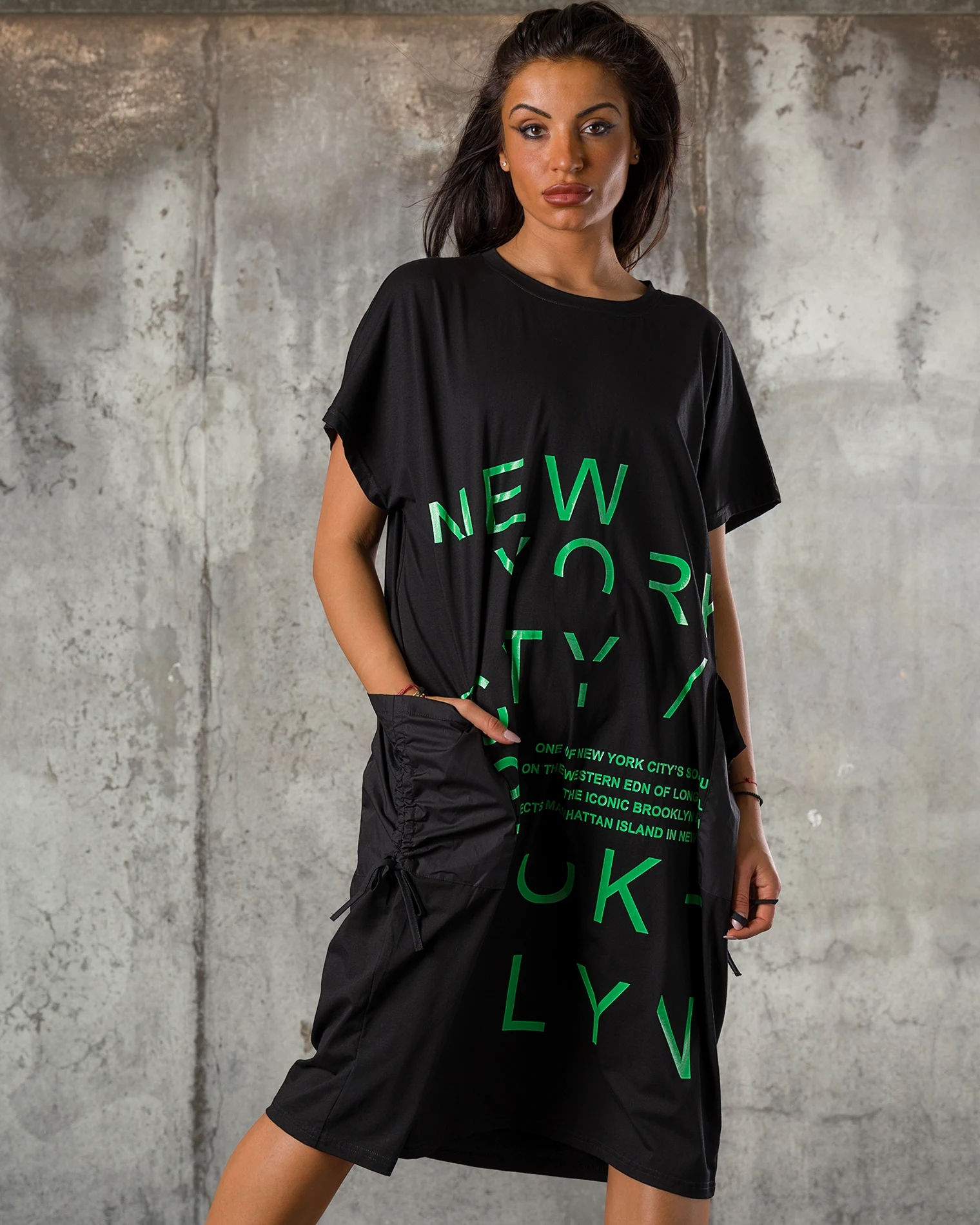 Rochie Big Apple, Negru/Verde