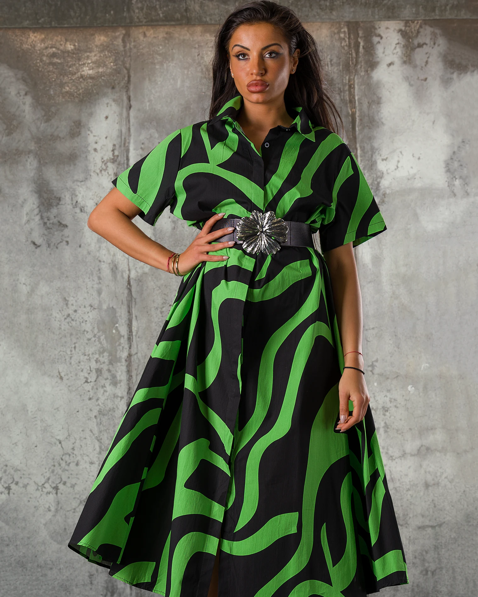 Rochie Good Luck, Negru/Verde