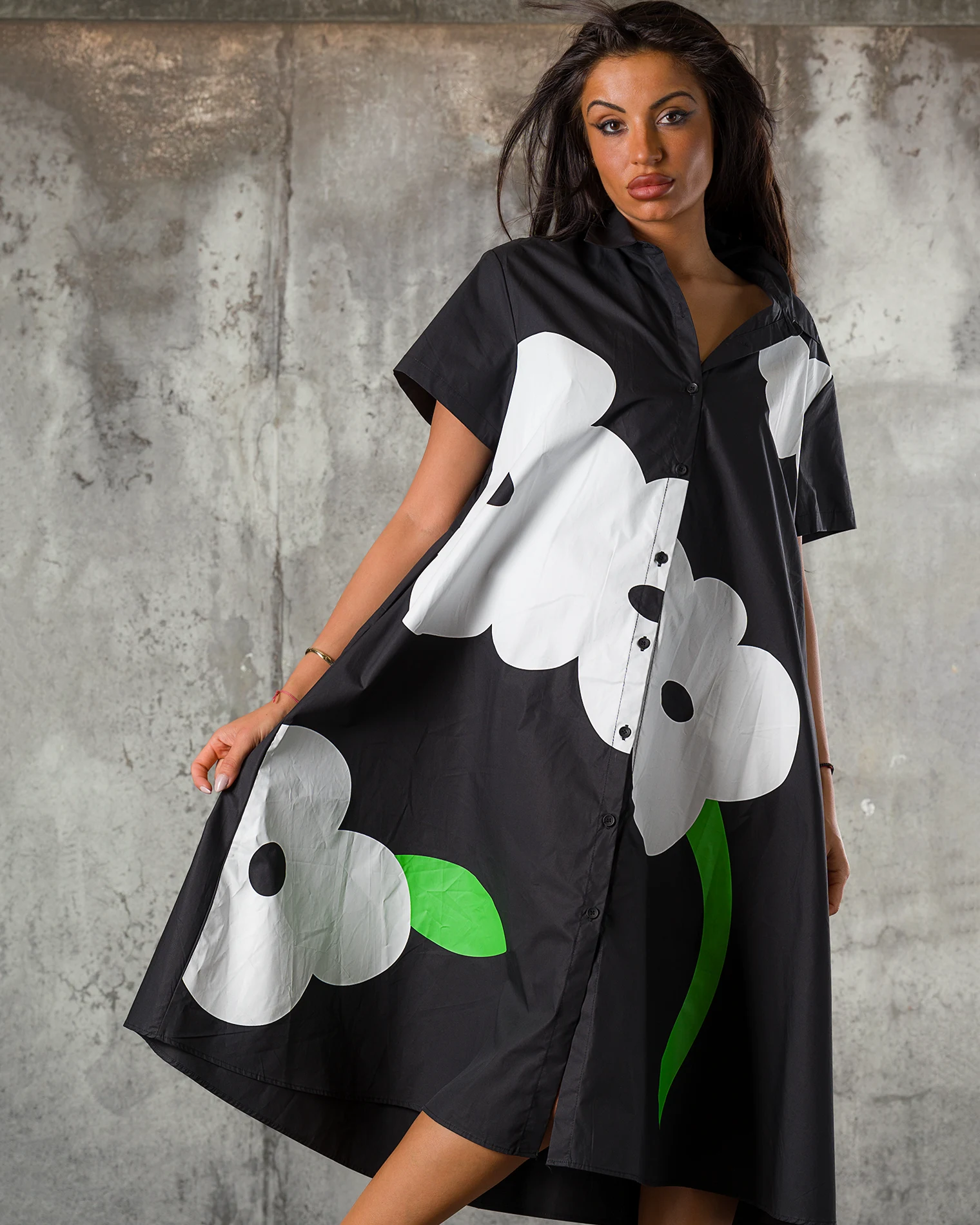 Rochie White Flowers, neagra