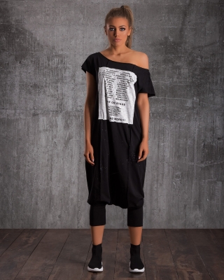 Salopetă confortabilă cu imprimeu și stropi Elle, Negru Culoare