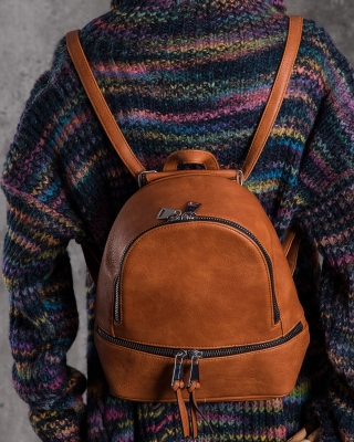 Rucsac cu fermoare Baddie, Cafeniu Culoare