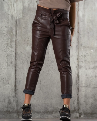 Pantaloni din piele eco Nikki, Culoare cafeniu XL cafeniu