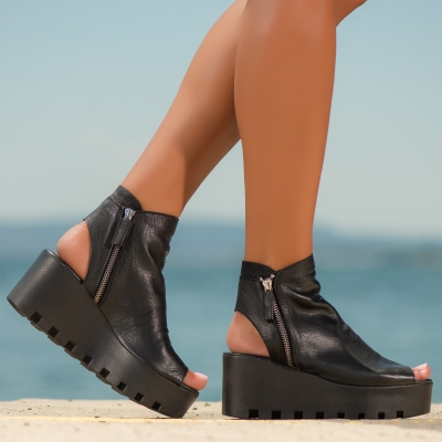 Botine din piele Eclipse, Negru Culoare