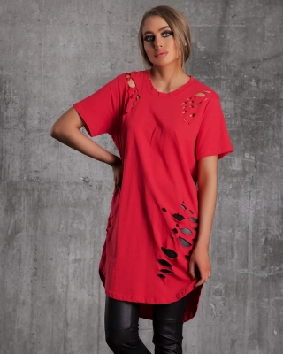 Tricou din bumbac cu efect rupt Beverly Hills, Roșu Culoare