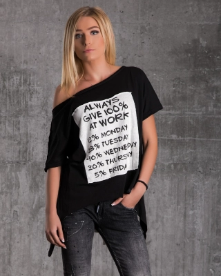 Bluză asimetrică cu fundiță pe spate, Negru Culoare