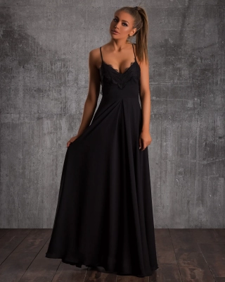 Rochie lungă cu dantelă Magnetism , Negru Culoare