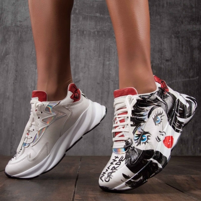 Adidași cu print Aventura, Alb Culoare 37 alb