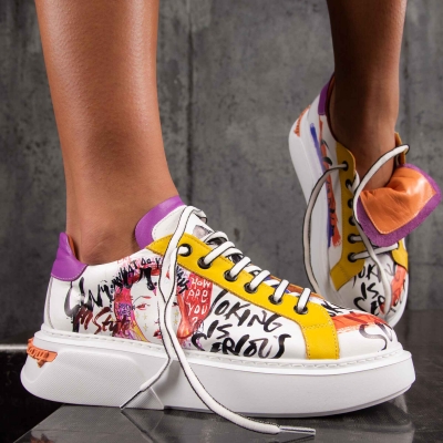 Adidași cu print Panorama, Alb Culoare