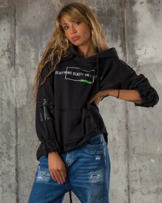 Hanorac cu print Design, Culoare negru