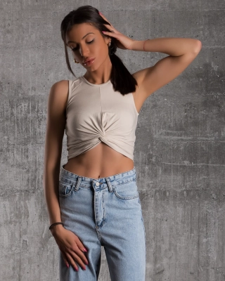 Crop top cu efect nod Tie The Knot, Bej Culoare