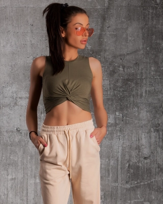 Crop top cu efect nod Tie The Knot, Verde Culoare
