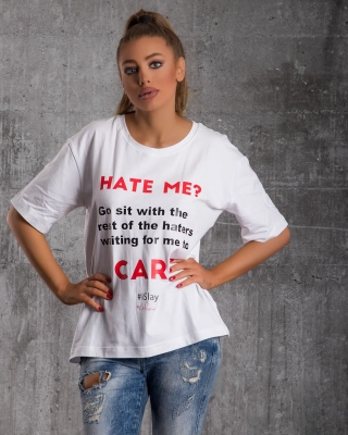 Tricou Hate Me, Alb Culoare