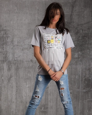 Tricou cu tul Elegancia, Gri Culoare