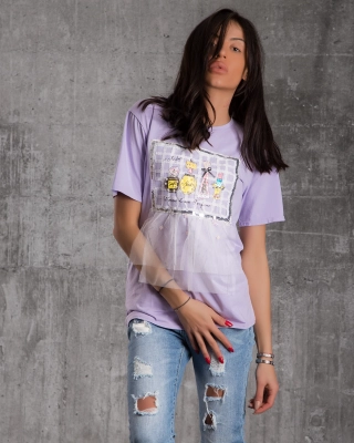 Tricou cu tul Elegancia, Lila Culoare