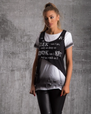 Tricou din 2 piese Look At Me, Alb Culoare