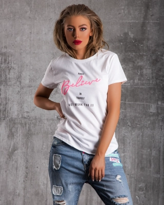 Tricou cu scris fliorescent Hawaii, Alb Culoare