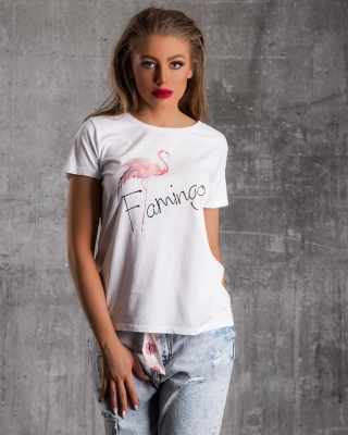 Tricou cu pene Flamingo, Alb Culoare
