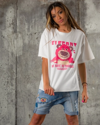 Tricou No Trouble, Alb culoare