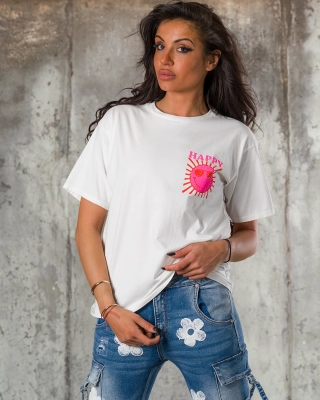 Tricou Happy in The Sun, Culoare alb