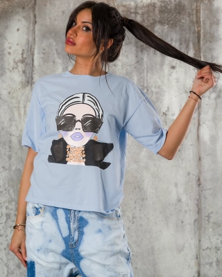 Tricou Boss Lady, Culoare albastru