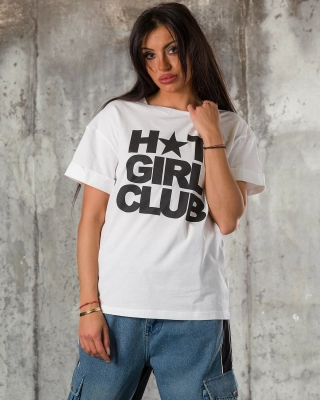 Tricou Hot Girl Club, Culoare alb