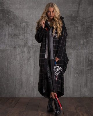 Cardigan lung cu glugă Adrenaline, Negru Culoare
