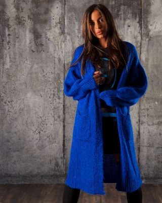 Cardigan lung New Wave, Albastru Culoare