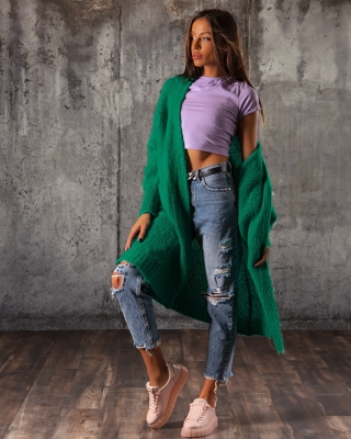 Cardigan lung New Wave, Verde Culoare
