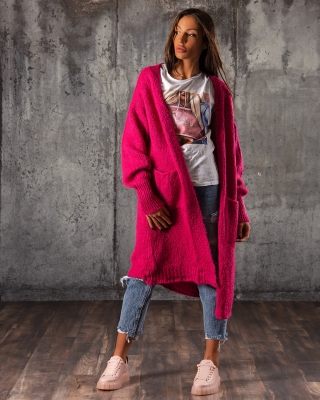 Cardigan lung New Wave, Roz Culoare Roz
