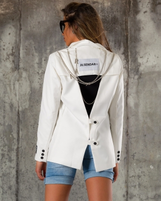 Sacou extravagant Feel It, Alb culoare S alb