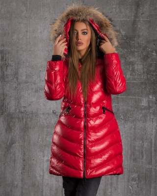 Geacă lungă cu blană Polar, Roșu Culoare 2XL roșu