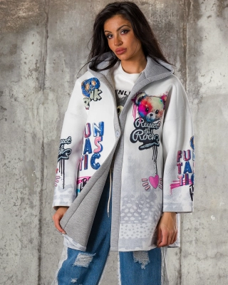 Palton Punk Bear, Culoare alb