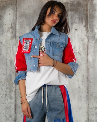 Geaca Do It For The Plot, Culoare Denim/Rosu