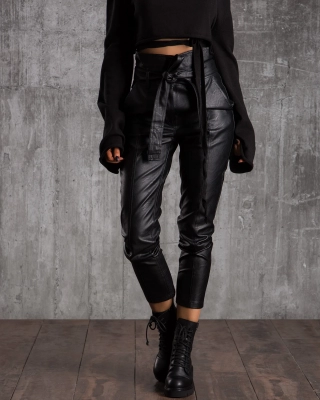 Pantaloni din piele eco Nikki, Negru Culoare L