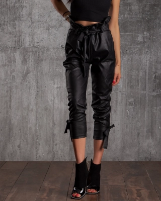 Pantaloni cu talie "paper bag" Blade, Negru Culoare