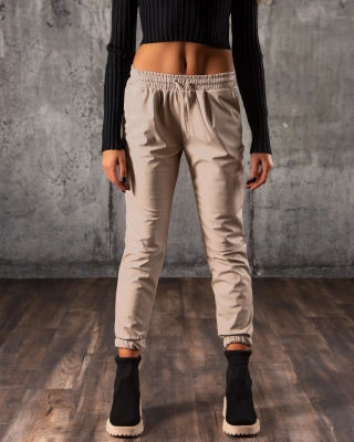 Pantaloni din piele eco Supreme, Bej Culoare M bej