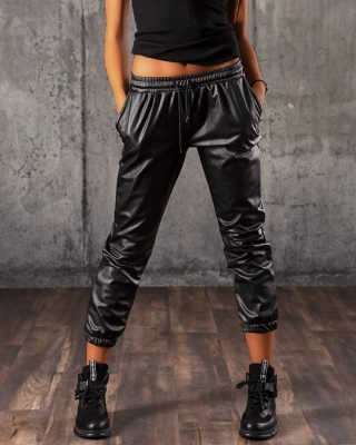 Pantaloni din piele eco Supreme, Negru Culoare S черен