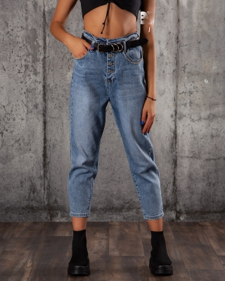 Blugi cu talie "paperbag" Puente, Albastru Culoare