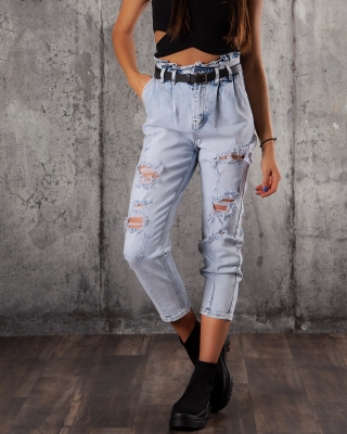 Blugi cu talie "paperbag" Artist, Albastru Culoare