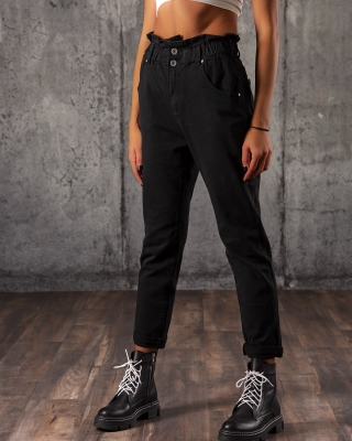 Blugi cu talie "paperbag" District, Negru Culoare