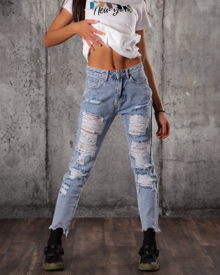 Blugi cu efect rupt Modern Love, Albastru Culoare M